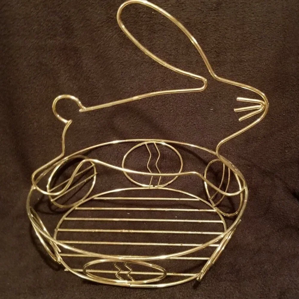 Vintage Gold Homco Easter Bunny Rabbit Basket Brass Plated
